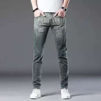 Новые летние джинсы слим девять точек стрейч повседневные длинные брюки для мужчин 28