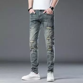 Новые летние джинсы слим девять точек стрейч повседневные длинные брюки для мужчин 28