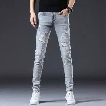 Новые летние джинсы слим девять точек стрейч повседневные длинные брюки для мужчин 28