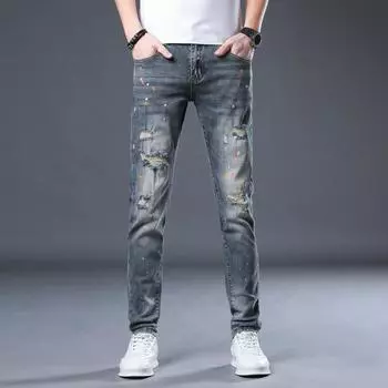 Новые летние джинсы слим девять точек стрейч повседневные длинные брюки для мужчин 28 синий