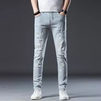 Новые летние джинсы слим девять точек стрейч повседневные длинные брюки для мужчин 28