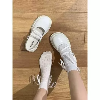 Новые летние французские туфли на толстой подошве, женские летние туфли с круглым носком и мелким носком, британские ветровые туфли небольшого размера из кожи 35