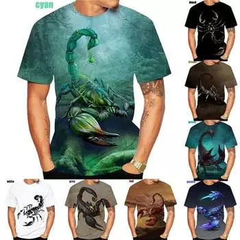 Новые летние футболки с 3d принтом, модные толстовки, новые трендовые топы с рисунком скорпиона, уличная одежда, футболки больших размеров со скорпионом S