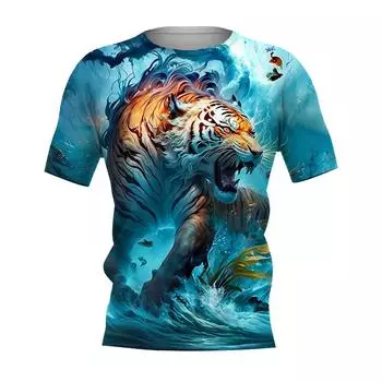 Новые летние футболки с 3D-принтом с рисунком тигра для мужчин и женщин, милые футболки с круглым вырезом и коротким рукавом в стиле Харадзюку, детская и мужская одежда 5XL