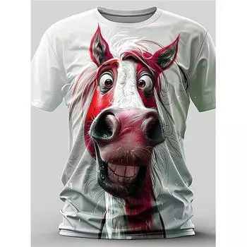 Новые летние футболки с принтом животных и лошадей в формате 3D для мужчин и женщин, футболка с круглым вырезом и принтом тигра и кошки, короткий рукав, свободная футболка Harajuku, детский топ S