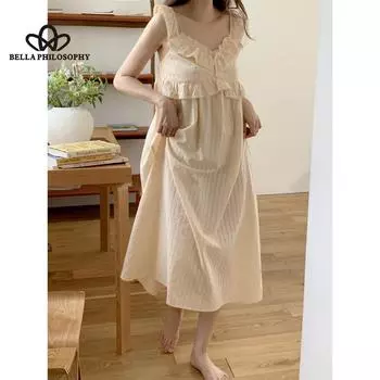 Новые летние хлопковые кружевные ночные платья с бантом для девочек, женское платье One size синий