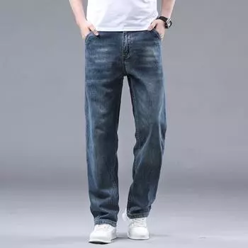 Новые летние хлопковые свободные прямые деловые брюки для среднего и молодого возраста, джинсы, мужские брюки 29