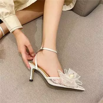 Новые летние и осенние темпераментные свадебные женские туфли с жемчужным бантом, модные платья на высоком каблуке, женская обувь для банкетов и вечеринок 39 белый