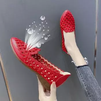 Новые летние кроссовки, женские дышащие вышитые полые туфли на сухожильной подошве из быка, повседневные туфли, модная спортивная обувь в стиле ретро 35 красный