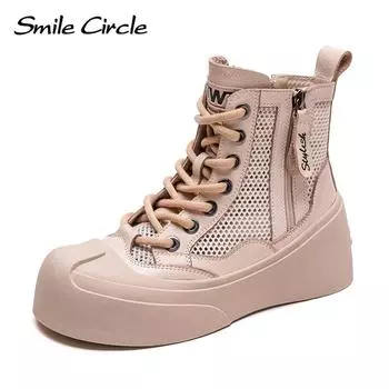 Новые летние крутые ботинки ярких цветов на толстой подошве, дышащие полые сандалии, женская обувь на молнии сбоку 35 коричневый