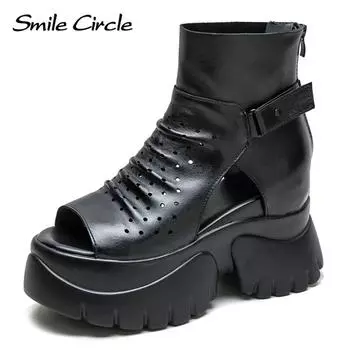 Новые летние крутые ботинки увеличенного роста с высоким берцем, дышащие сандалии в стиле ретро, универсальная женская обувь 34 коричневый