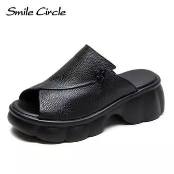 Новые летние легкие тапочки с толстым дном, дышащая удобная и универсальная женская обувь для мам в стиле ретро 35 чёрный