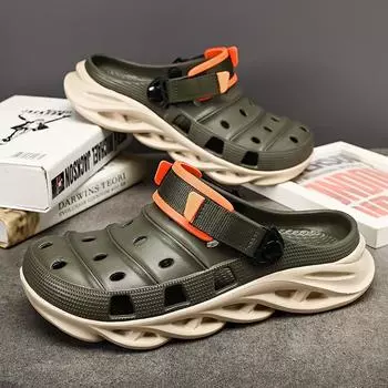 Новые летние лоскутные модные сандалии на толстой подошве, мужские повседневные пляжные туфли, садовые сабо с открытыми отверстиями, уличные тапочки, обувь из ЭВА 40