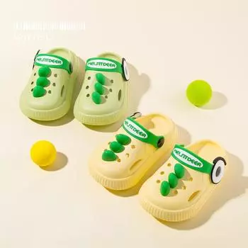 Новые летние милые детские тапочки с героями мультфильмов, домашние и уличные дышащие мягкие подошвы для маленьких мальчиков с динозавром, обувь с отверстиями 140 жёлтый