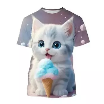 Новые летние милые футболки с изображением животных, домашних кошек, с 3D-принтом, для мужчин и женщин, с круглым вырезом и коротким рукавом, свободные футболки Harajuku, детская одежда S