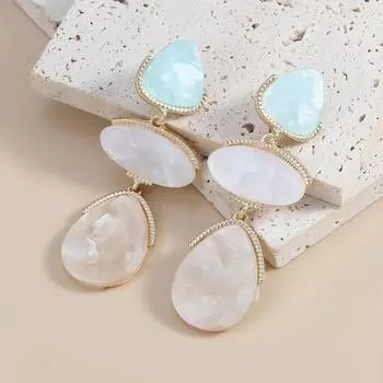 Новые летние многослойные геометрические серьги из ацетата в форме капли воды для женщин коричневый/зелёный