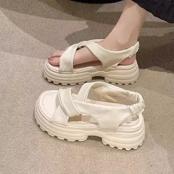 Новые летние модные элегантные повседневные сандалии с открытым носком, легкие римские женские туфли с круглым носком и увеличенной плоской подошвой, НЕТ:Х3 35