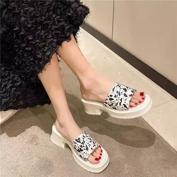 Новые летние модные элегантные повседневные свободные сандалии на квадратном каблуке с увеличенным каблуком, модные тапочки с открытым носком и круглым носком, НЕТ:Q2946 35