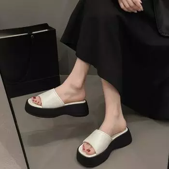 Новые летние модные и элегантные повседневные босоножки на платформе с квадратным носком, однотонные, легкие тапочки с открытым носком НЕТ:508 35