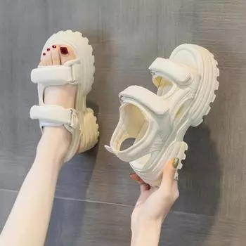 Новые летние модные и элегантные повседневные сандалии на платформе, однотонные легкие кроссовки с круглым носком и открытым носком, НЕТ:Т-08 35