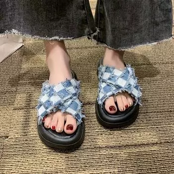 Новые летние модные и элегантные повседневные сандалии на платформе с подошвой в стиле пэчворк, легкие тапочки на плоской подошве с открытым носком НЕТ:X6 35