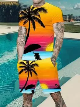 Новые летние модные мужские спортивные костюмы, повседневные, с короткими рукавами, в праздничном стиле, футболка с 3D-принтом и шорты, мужская одежда 2000 года S