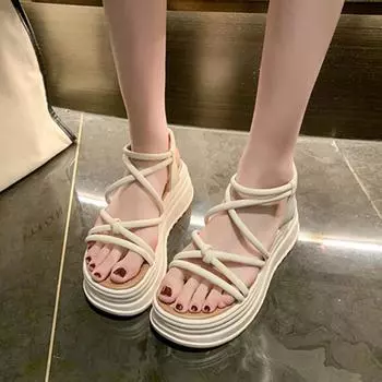 Новые летние модные однотонные сандалии с круглым носком и перекрестными ремешками, удобная элегантная женская обувь на толстой подошве на платформе, НЕТ:X13 35