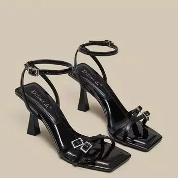 Новые летние модные однотонные женские босоножки с открытым носком, Нескользящие пикантные женские босоножки на высоком каблуке на тонком каблуке, женская обувь с квадратным носком, 2024 35