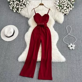 Новые летние модные подтяжки с v-образным вырезом и открытой спиной, темпераментный тонкий комбинезон, длинные брюки