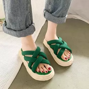 Новые летние модные повседневные однотонные тканевые сандалии на платформе с тонкими ремешками, женские шлепанцы на плоской подошве с круглым носком и открытым носком, НЕТ:Q99 35