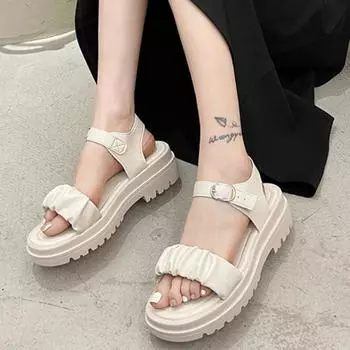 Новые летние модные сандалии с пряжкой на толстой подошве и квадратном каблуке, повседневная и удобная прогулочная обувь с открытым носком для женщин НЕТ:255 35