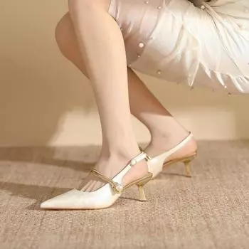 Новые летние модные туфли с острым носком и жемчугом для женщин на высоком каблуке для банкетных женщин. Сексуальные женские сандалии. 35