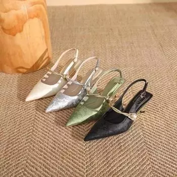 Новые летние модные туфли с острым носком и жемчугом, женские сексуальные босоножки на высоком каблуке, женская обувь для банкета 35-42 35 бежевый