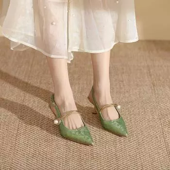 Новые летние модные туфли с острым носком и жемчугом для женщин на высоком каблуке для банкетных женщин. Сексуальные женские сандалии. 34 белый