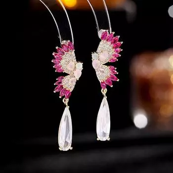 Новые летние модные висячие серьги с каплями воды и бабочками, эффектные ювелирные серьги, романтические милые свадебные серьги