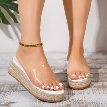 Новые летние модные женские тапочки на платформе из ПВХ с желе, сандалии, повседневная обувь 35