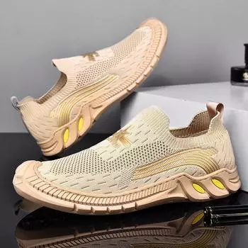 Новые летние мокасины с вышивкой, мужская повседневная обувь для активного отдыха, сетчатая дышащая нескользящая носибельная обувь для спорта на открытом воздухе, сетчатая обувь 46 песчаный