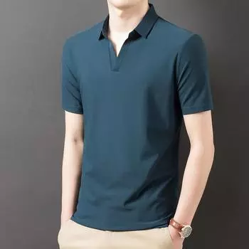 Новые летние мужские деловые модные повседневные модные свободные рубашки с короткими рукавами и лацканами, однотонная рубашка поло M