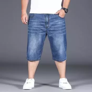 Новые летние мужские джинсовые шорты большого размера, эластичные свободные джинсовые брюки, мужские толстые пятиминутные шорты Tide 32