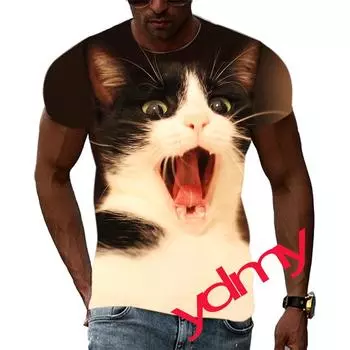 Новые летние мужские футболки с изображением кота Tide, повседневные футболки с 3D-принтом в стиле хип-хоп, с круглым вырезом и коротким рукавом, быстросохнущие топы S