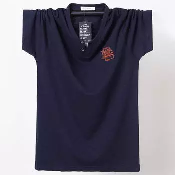 Новые летние мужские хлопковые футболки с v-образным вырезом, свободные большие размеры, повседневная дышащая, впитывающая пот, эластичная однотонная футболка L