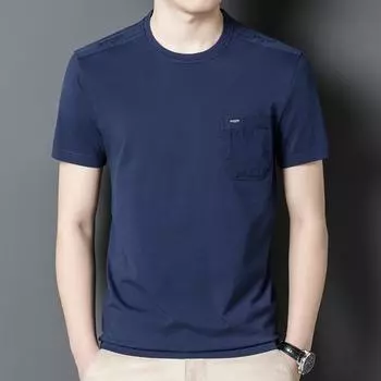 Новые летние мужские хлопковые однотонные повседневные топы с карманами для молодых и средних лет с короткими рукавами для мужчин M