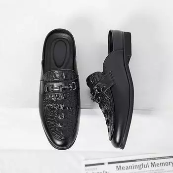 Новые летние мужские кожаные повседневные туфли итальянские высококачественные деловые туфли больших размеров мокасины полутапочки для мужчин вождение на плоской подошве 38 чёрный