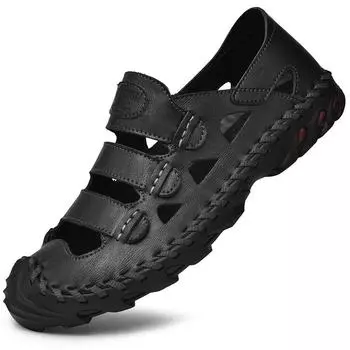 Новые летние мужские кожаные сандалии Baotou из натуральной кожи с мягкой подошвой для пляжного вождения, полые, большого размера, повседневные туфли с отверстиями 38