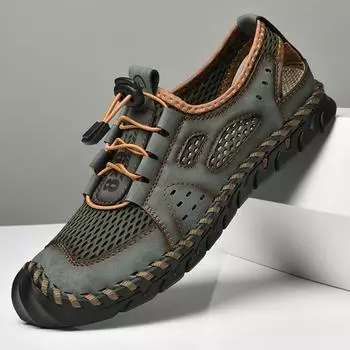 Новые летние мужские кожаные туфли Уличная обувь Кожаные мужские сандалии Мокасины Дизайнерские мужские туфли на платформе Мягкие шлепанцы Кроссовки Мужские сандалии 38 коричневый