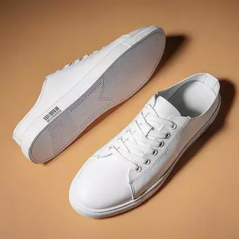 Новые летние мужские повседневные кожаные туфли, полуботинки без застежек для мужчин, дышащие туфли на плоской подошве, индивидуальные мужские тапочки, обувь ручной работы Muller 38 чёрный