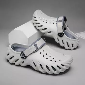 Новые летние мужские повседневные нескользящие модные сандалии с круглым носком для использования в помещении и на открытом воздухе, дышащие, без застежек, из ЭВА, с... 40