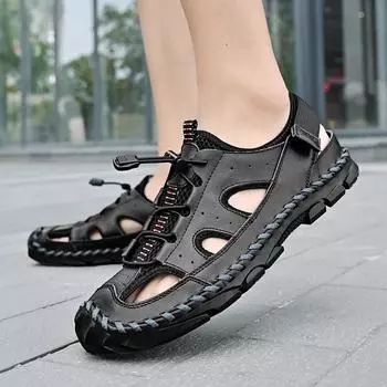 Новые летние мужские повседневные сандалии большого размера, модные ажурные сандалии, сшитые вручную, нескользящие и износостойкие 38 светло-коричневого