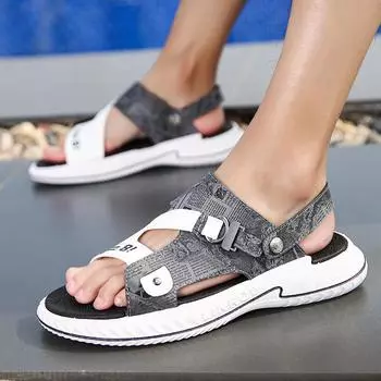 Новые летние мужские повседневные сандалии и тапочки для отдыха на открытом воздухе - пляжная обувь, большой размер в наличии 40 серый