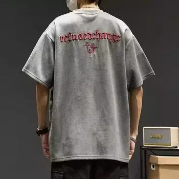 Новые летние мужские рубашки большого размера с короткими рукавами в стиле ретро, свободные топы с вышивкой букв, большие размеры M